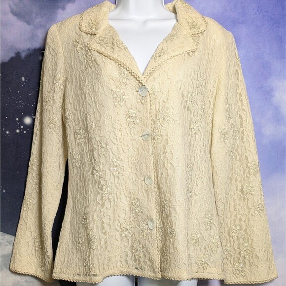 Blutique Tops - Romantic Beaded Lace Blouse Cream Cottagecore Coquette Dainty Fairycore M NWT